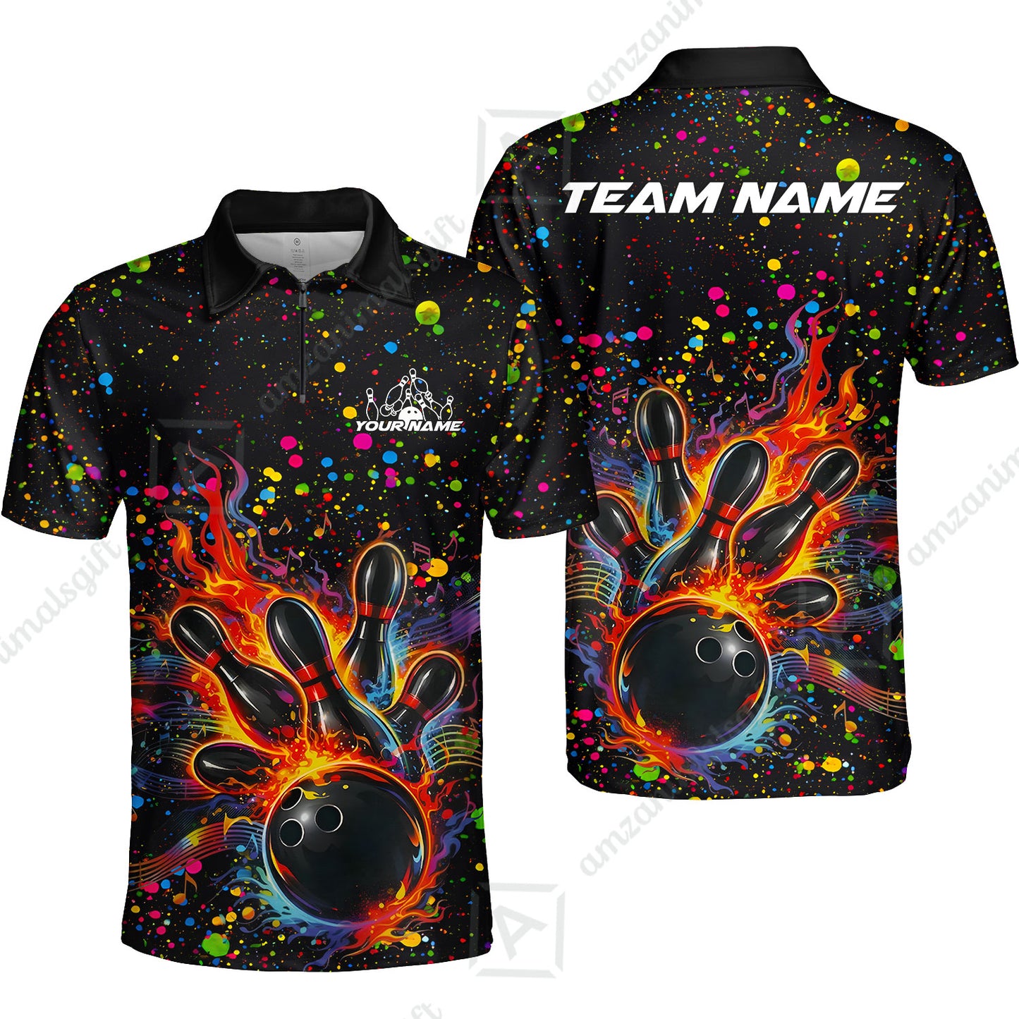 Custom Bowling Jersey Polo Shirt, Bowling Splash Paint Dot, Custom Bowling Jersey Team Shirt For Players With Name & Team Name