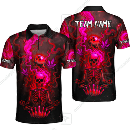 Custom Bowling Team Unisex Polo Shirt, Neon Skull CNB Bowling Custom Shirt Featuring Personalized Name and Team Name