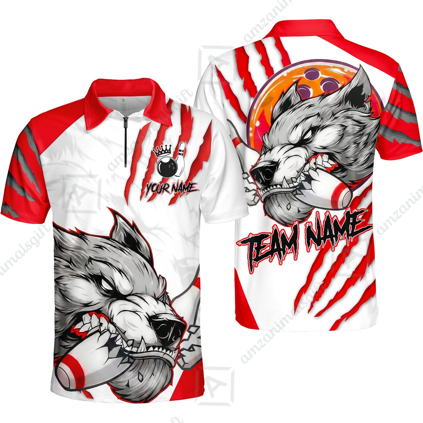 Customized Bowling Jerseys, Fierce Wolf Artwork Scratch, Uniform Bowling - Personalized Name And Team Name