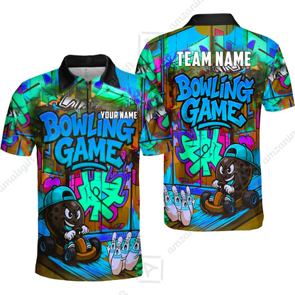 Custom Bowling Jersey Polo Shirt, Street Graffiti Go Kart Ball, Custom Bowling Jersey Team Shirt For Players With Name and Team Name