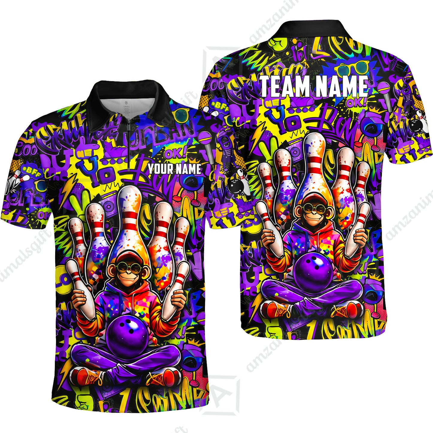 Custom Bowling Jersey Polo Shirt, Master Monkey Juggling, Custom Bowling Jersey Team Shirt For Players With Name & Team Name