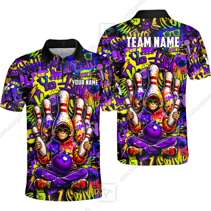 Custom Bowling Jersey Polo Shirt, Master Monkey Juggling, Custom Bowling Jersey Team Shirt For Players With Name & Team Name