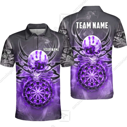 Custom Darts Jersey Polo Shirt, Glowing Fire Skull Tribal, Custom Dart Jersey Team Shirt For Players With Name & Team Name