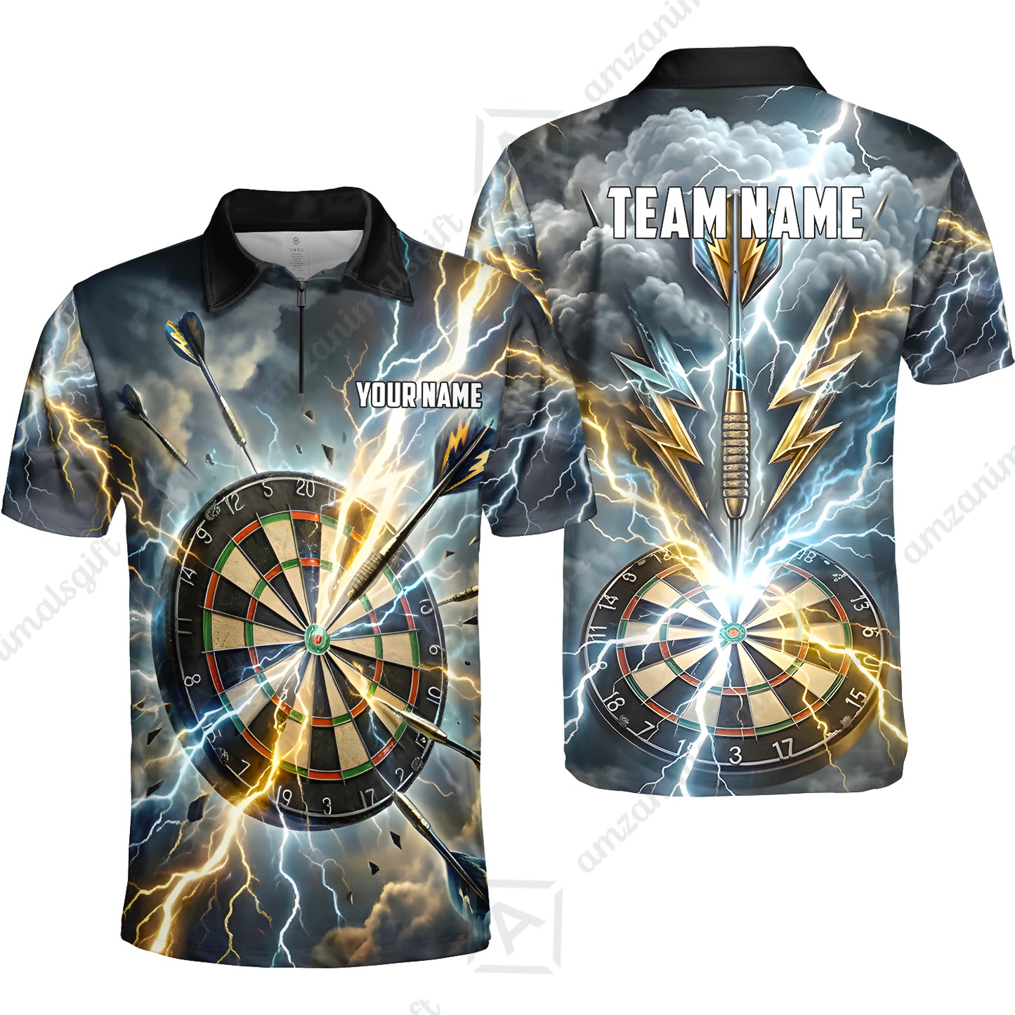 Custom Darts Team Jersey, Personalized Lightning Darts Polo Shirt For Players With Name & Team Name