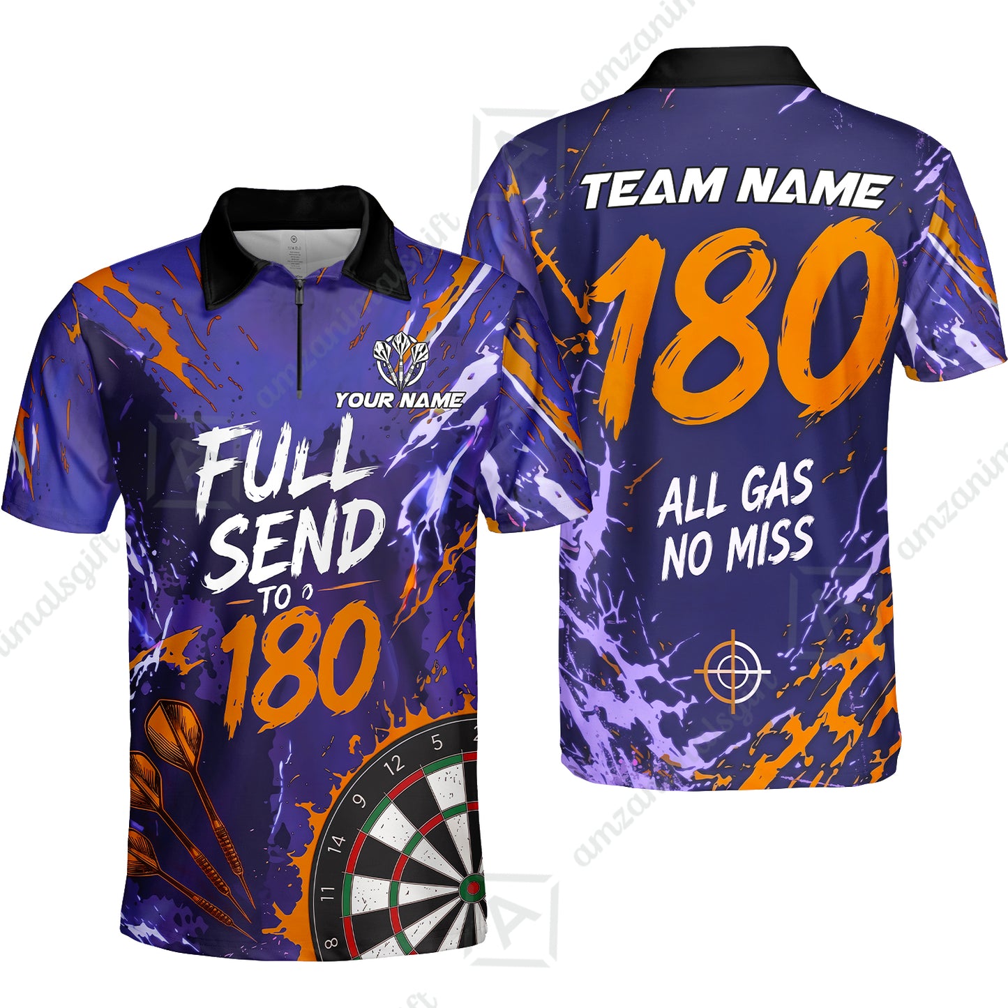 Customized Darts Team Jersey, Full Send To 180, All Gas No Miss, Personalized Polo Shirt For Players With Name & Team Name