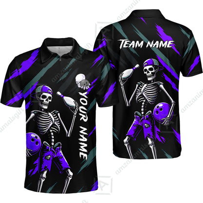 Customized Bowling Shirt, Bad Boy Skeleton Bowler, Personalized Polo Shirt For Players With Name & Team Name