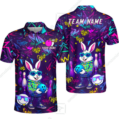 Custom Hip Hop Rabbit Bowling Jersey Polo Shirt, Custom Hip Hop Rabbit Bowling Jersey Team Shirt For Players With Name & Team Name
