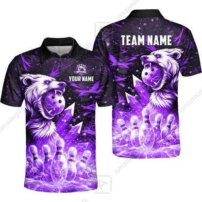 Custom Bowling Jersey Polo Shirt, Arctic Bear & Crystal Galaxy, Custom Bowling Jersey Team Shirt For Players With Name & Team Name