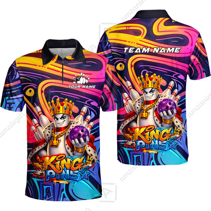 Custom Bowling Jersey Polo Shirt, Psychedelic Graffiti King Pins Mascot, Custom Bowling Jersey Team Shirt For Players With Name and Team Name