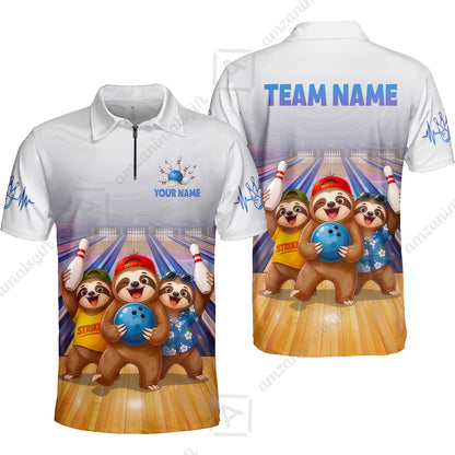 Custom Bowling Jersey Polo Shirt, Funny Sloth Squad Mascot, Custom Bowling Jersey Team Shirt For Players With Name and Team Name