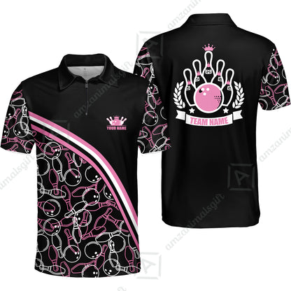 Bowling Customized Women Polo Shirt - Black Pink Bowling Pattern Personalized Bowling Polo Shirt - Gift For Friend, Family, Bowling Lovers