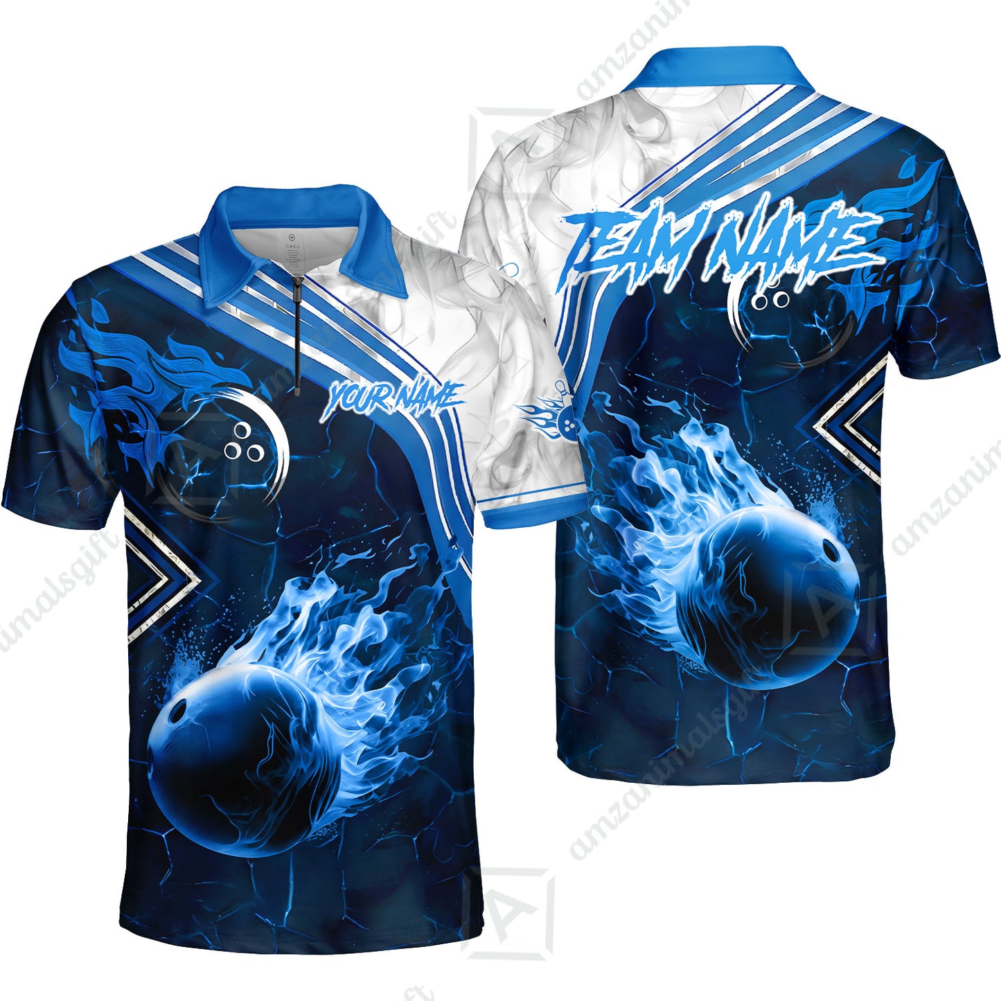 Customized Bowling Unisex Polo Shirt, Fire & Smoke Bowling Ball, Bowling Uniform - Personalized Name And Team Name