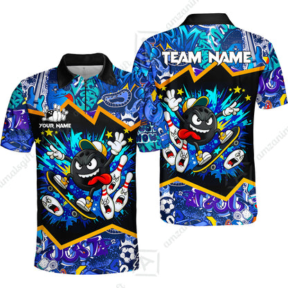 Customized Bowling Unisex Polo Shirt, Skater Bowling Ball Attack, Bowling Uniform, Personalized Name And Team Name