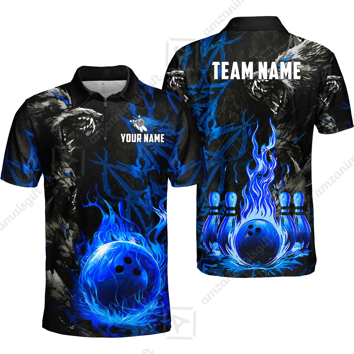Custom Bowling Jersey Polo Shirt, Hellfire Werewolf & Crimson Strike, Custom Bowling Jersey Team Shirt For Players With Name & Team Name