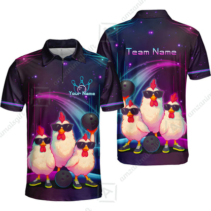Custom Bowling Jersey Polo Shirt, Sunglasses Chicken Bowling, Custom Bowling Jersey Team Shirt For Players With Name & Team Name