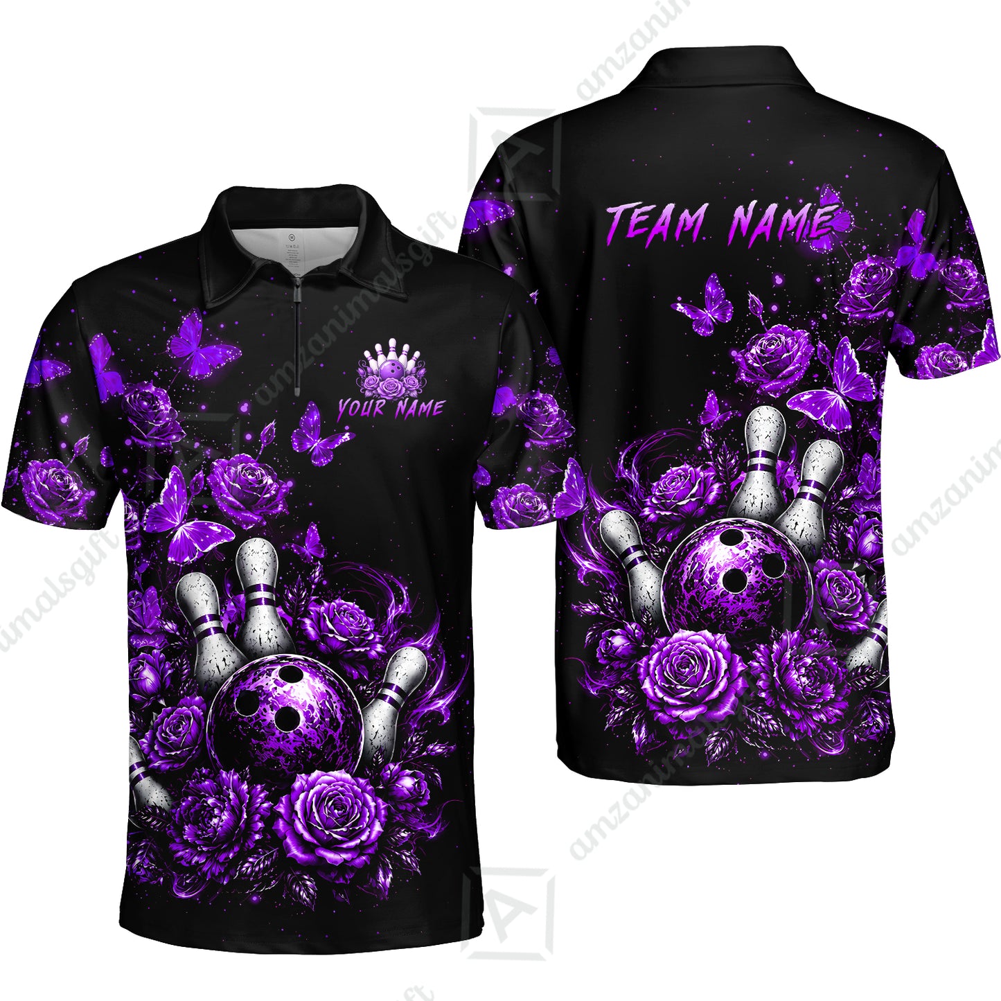 Custom Bowling Jersey Polo Shirt, Gothic Rose Bowling, Custom Bowling Jersey Team Shirt For Players With Name & Team Name
