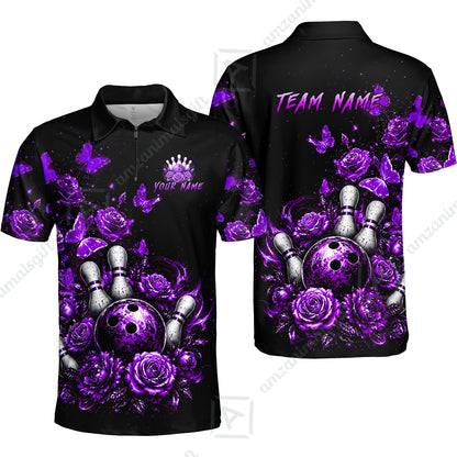 Custom Bowling Jersey Polo Shirt, Gothic Rose Bowling, Custom Bowling Jersey Team Shirt For Players With Name & Team Name