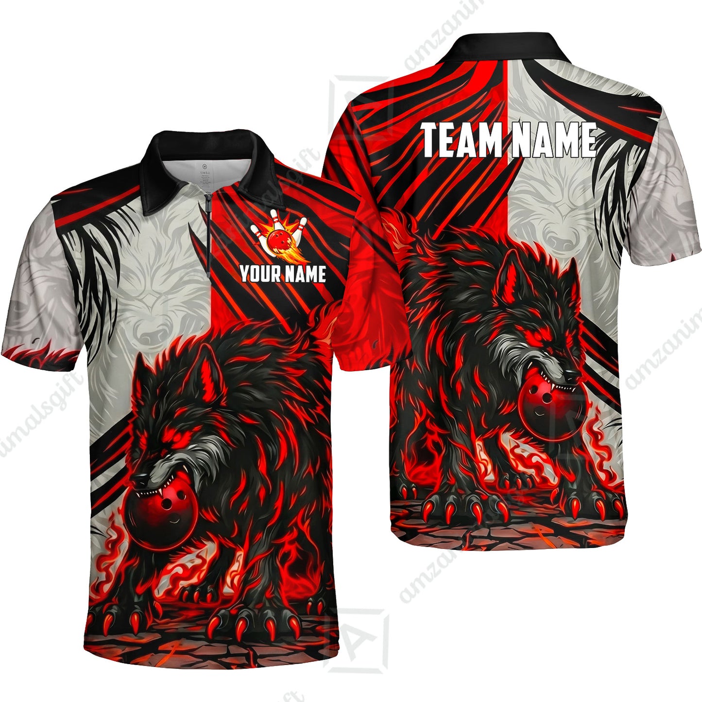 Custom Bowling Jersey Polo Shirt, Lone Wolf Strike & Emerald Frost, Custom Bowling Jersey Team Shirt For Players With Name & Team Name