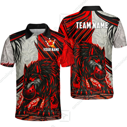 Custom Bowling Jersey Polo Shirt, Lone Wolf Strike & Emerald Frost, Custom Bowling Jersey Team Shirt For Players With Name & Team Name