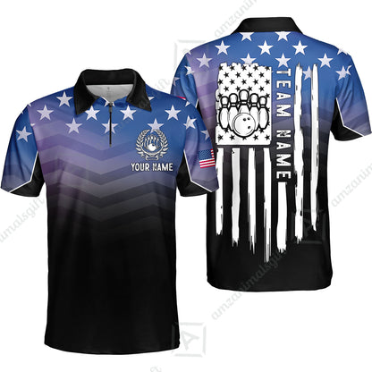 Custom Bowling Jersey Polo Shirt, Vertical Distressed Flag Chevron Gradient, Custom Bowling Jersey Team Shirt For Players With Name and Team Name