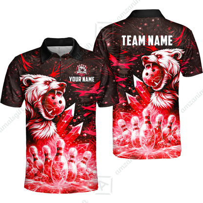 Custom Bowling Jersey Polo Shirt, Arctic Bear & Crystal Galaxy, Custom Bowling Jersey Team Shirt For Players With Name & Team Name