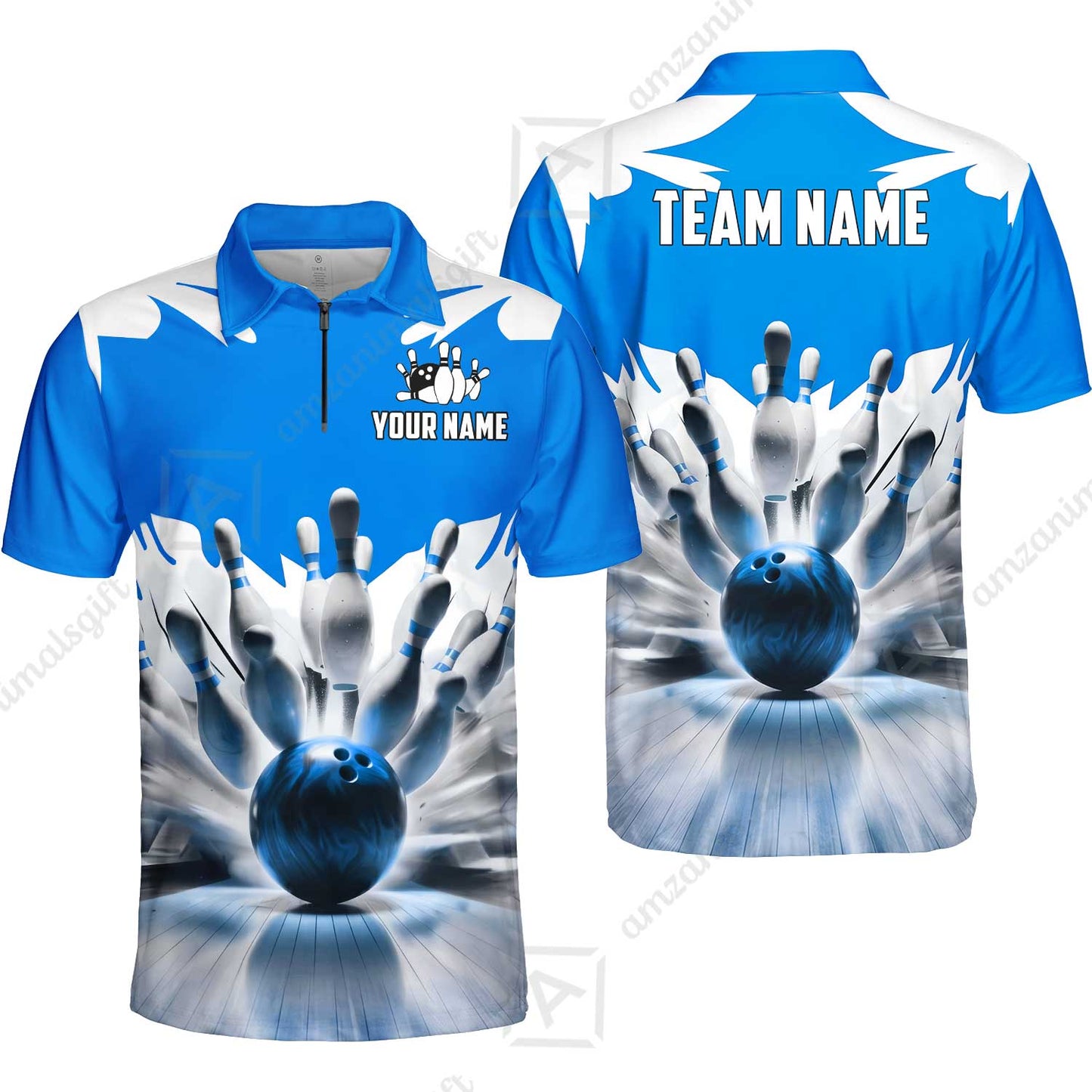 Custom Bowling Jersey Polo Shirt, Electric Marble Strike, Custom Bowling Jersey Team Shirt For Players With Name and Team Name