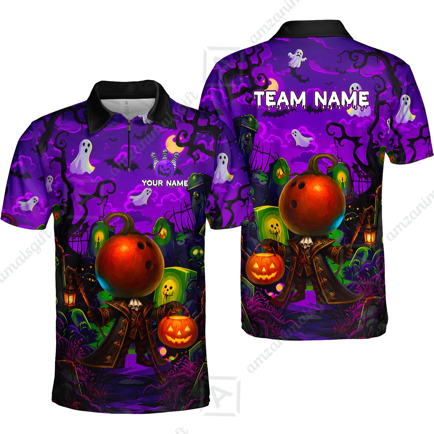 Custom Bowling Jersey Polo Shirt, Halloween Spooky Strike, Custom Bowling Jersey Team Shirt For Players With Name & Team Name