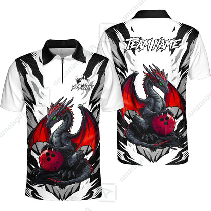 Custom Bowling Jersey Polo Shirt, Dragon Lover Custom Bowling Jersey Team Shirt For Players With Name & Team Name