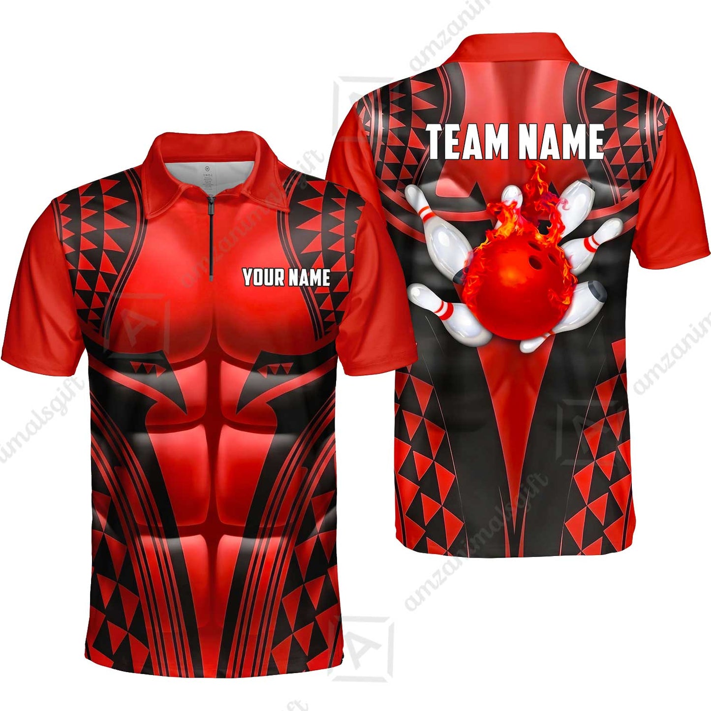 Custom Bowling Jersey Polo Shirt, Polynesian Strike, Custom Bowling Jersey Team Shirt For Players With Name & Team Name