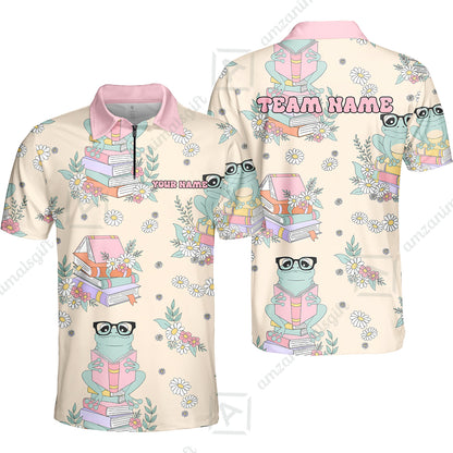 Custom Bowling Jersey Polo Shirt, Bookworm Frog, Personalized Name And Team Name