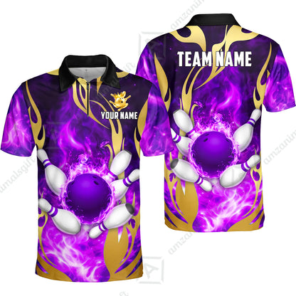 Custom Bowling Jersey Polo Shirt, Abyssal Fire & Golden Flames, Custom Bowling Jersey Team Shirt For Players With Name & Team Name