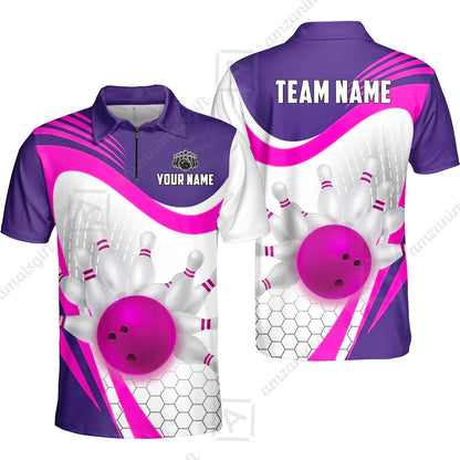 Custom Bowling Jersey Polo Shirt, Geometric Streamline & Fresh Mint, Custom Bowling Jersey Team Shirt For Players With Name & Team Name