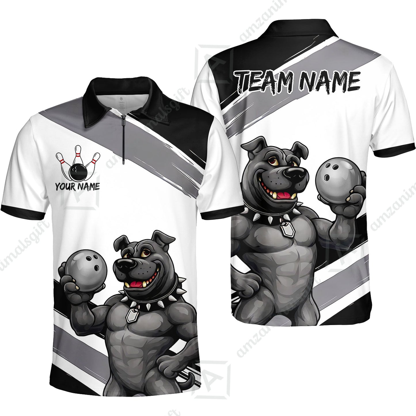 Custom Bowling Jersey Polo Shirt, Badass Dog Bowling Custom Bowling Jersey Team Shirt For Players With Name & Team Name