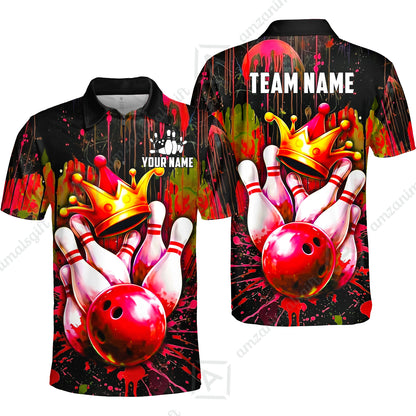 Custom Bowling Jersey Polo Shirt, Neon King Crown, Custom Bowling Jersey Team Shirt For Players With Name and Team Name