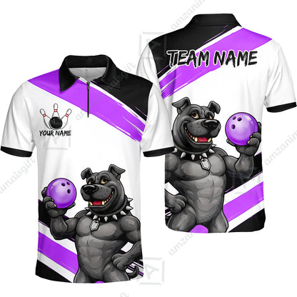 Custom Bowling Jersey Polo Shirt, Pitbull Hold Bowling Ball, Custom Bowling Jersey Team Shirt For Players With Name & Team Name