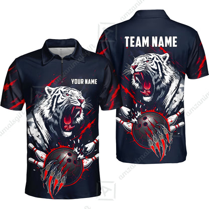 Custom Bowling Jersey Polo Shirt, White Tiger Mascot Bowling, Custom Bowling Jersey Team Shirt For Players With Name & Team Name