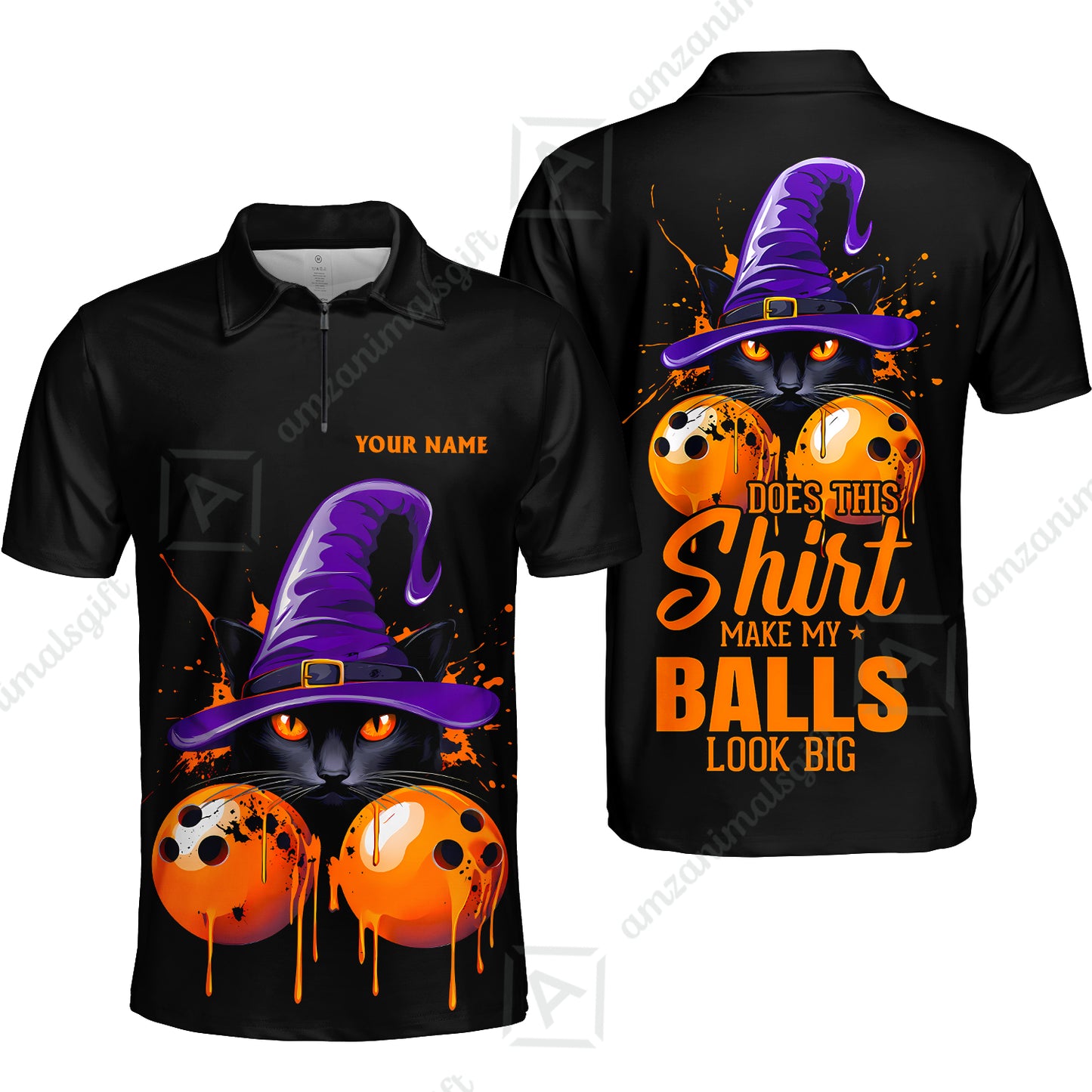 Custom Bowling Jersey Polo Shirt, Witch Cat Bowling, Does This Shirt Make My Balls Look Big, Personalized Name And Team Name