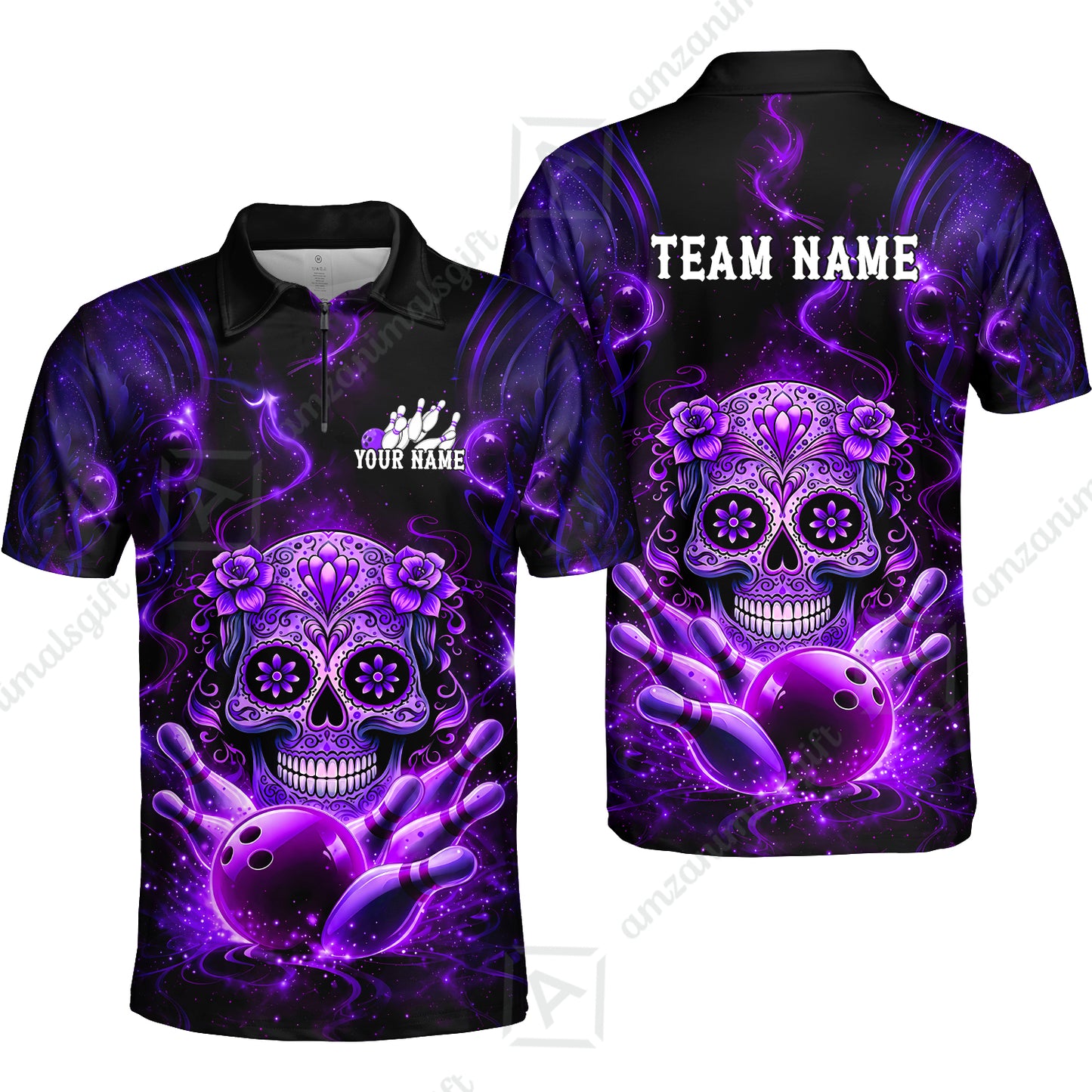 Customized Darts Team Jersey, Sugar Skull Bowler, Personalized Polo Shirt For Players With Name & Team Name