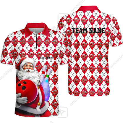 Bowling Argyle Pattern - Custom Christmas Santa Bowling Team Jerseys Polo Shirts, Personalized Christmas Bowling uniforms