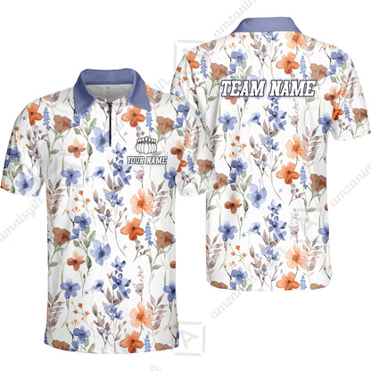 Customized Bowling Unisex Polo Shirt, Watercolor Floral Blossom Pattern, Bowling Uniform - Personalized Name Team Name