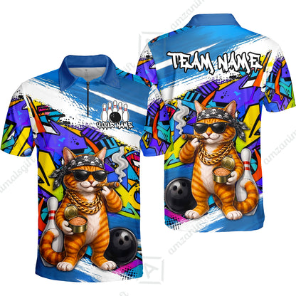 Custom Bowling Jersey Polo Shirt, Cat Graffiti Bowling, Personalize Name and Team Name