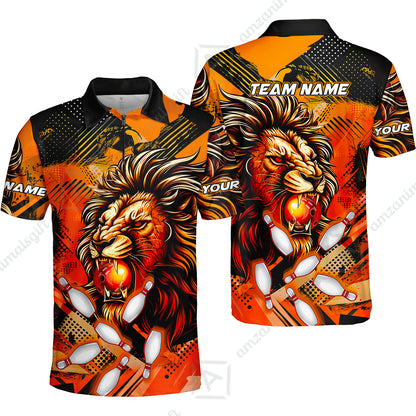 Custom Bowling Team Jerseys Shirts, Bowling uniforms Ball & Pins Lion Pattern Personalized Name And Team Name