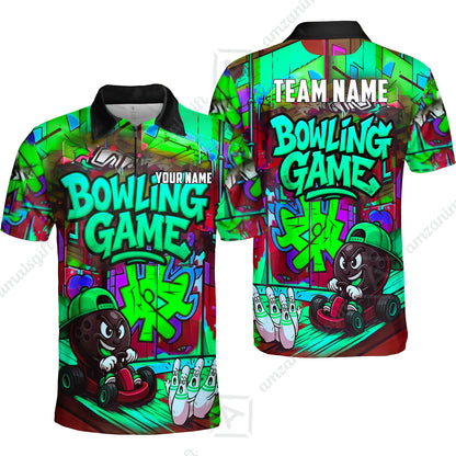 Custom Bowling Jersey Polo Shirt, Street Graffiti Go Kart Ball, Custom Bowling Jersey Team Shirt For Players With Name and Team Name