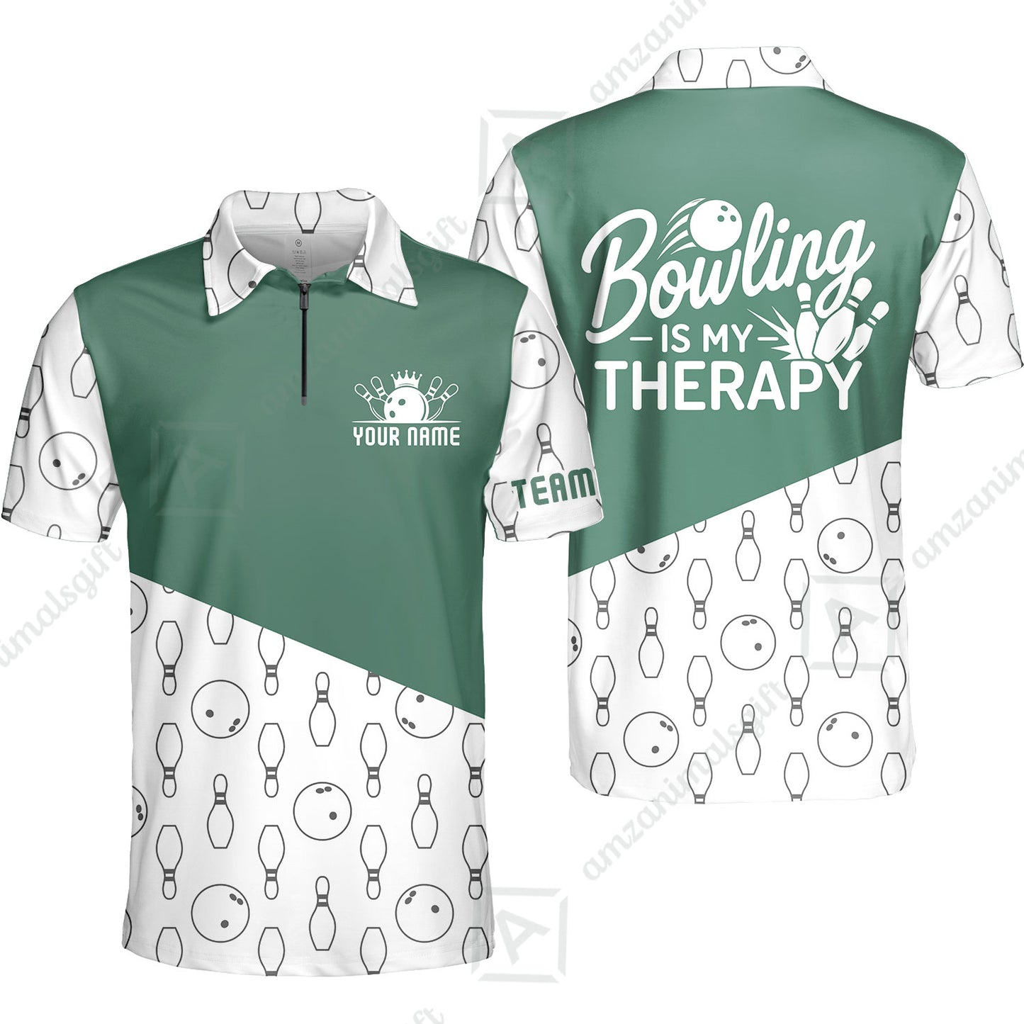 Customized Bowling Shirt, Bowling Is My Therapy, Personalized Polo Shirt For Players With Name & Team Name