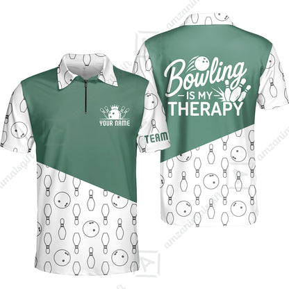 Customized Bowling Shirt, Bowling Is My Therapy, Personalized Polo Shirt For Players With Name & Team Name