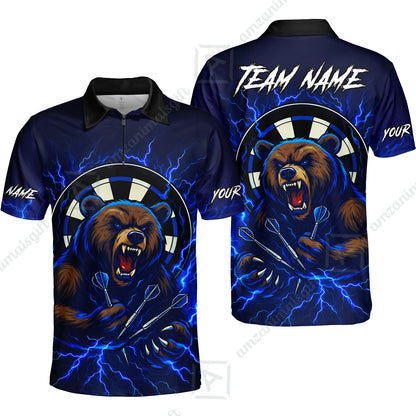 Custom Darts Team Long Sleeve Polo Shirt, Personalized Bear Thunder Lightning Darts Shirt with Name & Team Name