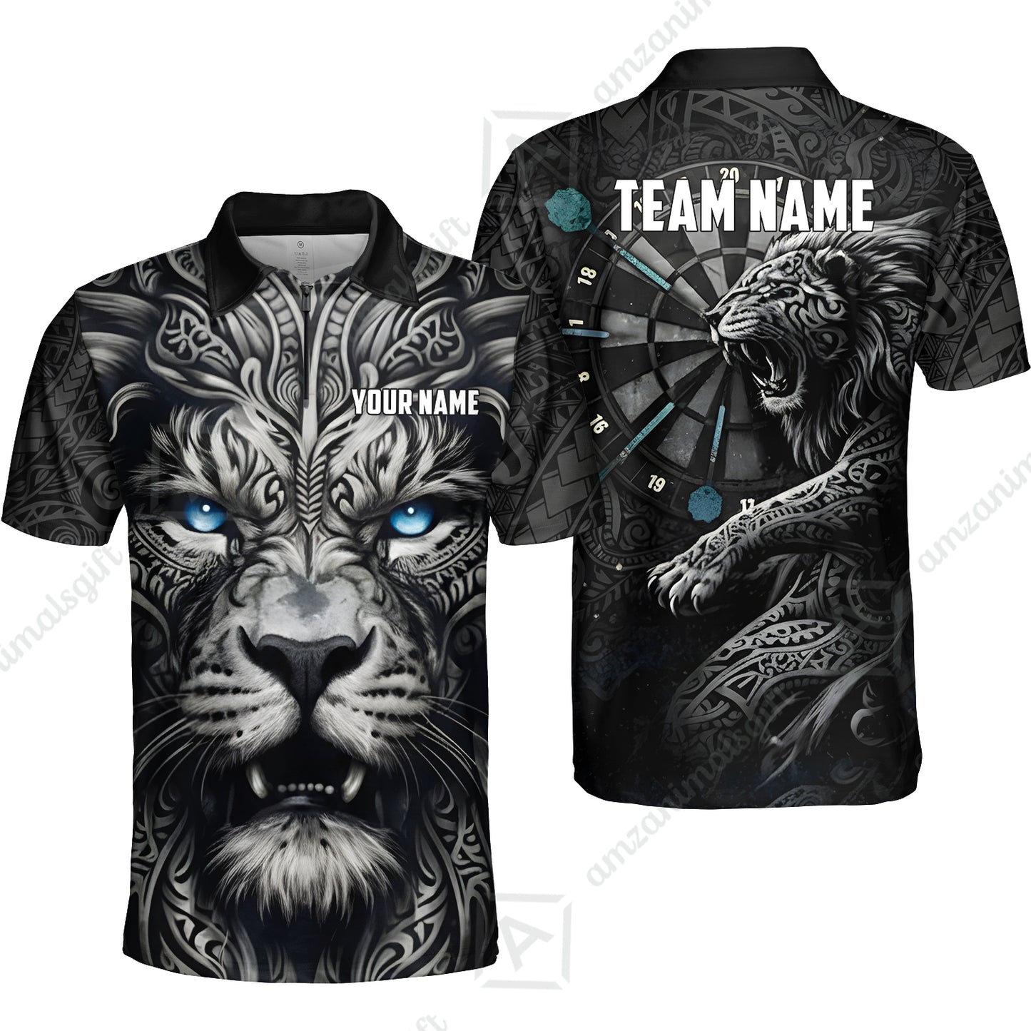 Custom Darts Team Jersey, Personalized Lion Darts Tribal Polo Shirt For Players With Name & Team Name