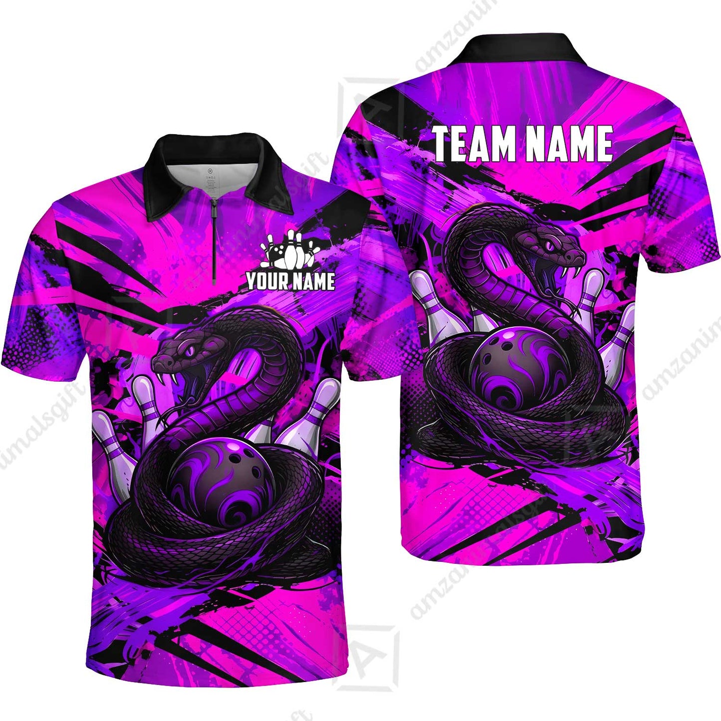 Custom Bowling Jersey Polo Shirt, Viper Venom Strike & Cyberpunk Splash, Custom Bowling Jersey Team Shirt For Players With Name & Team Name