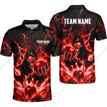 Custom Bowling Jersey Polo Shirt, Lightning Grim Reaper, Custom Bowling Jersey Team Shirt For Players With Name & Team Name