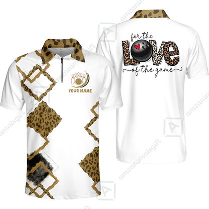 Custom Bowling Jersey Polo Shirt, Chic Leopard Print Love of the Game, Custom Bowling Jersey Team Shirt For Players With Name and Team Name